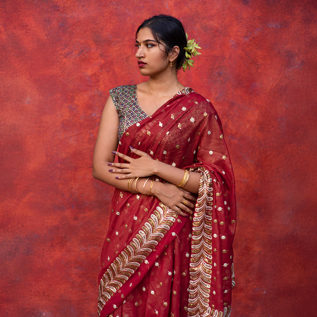 Origami Patterned Viscose Kora Georgette Saree | YNG1135